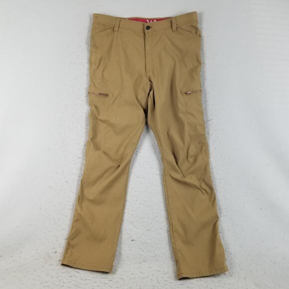 Wrangler Pants Mens 36x32 Khaki Outdoor Hiking Utility Zip Pockets Trail Work - Picture 1 of 15